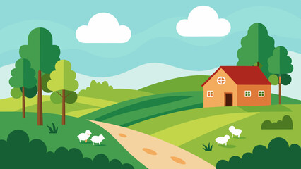Fototapeta premium Surrounded by the enchanting beauty of nature, a charming house sits atop a picturesque landscape.