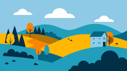 Naklejka premium Surrounded by the enchanting beauty of nature, a charming house sits atop a picturesque landscape.