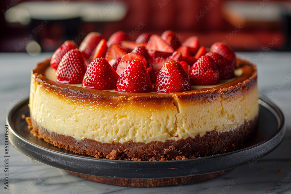 Wall mural Classic New York Cheesecake topped with strawberries - Wall murals