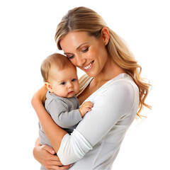 mother carrying baby transparent background