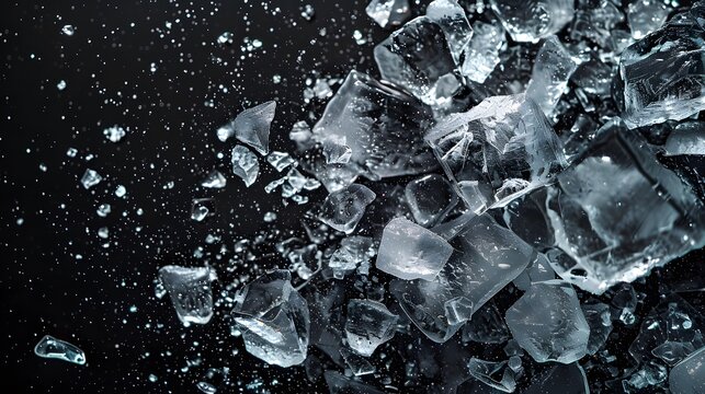 Crushed ice in air on black background