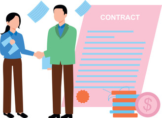 A boy and a girl are signing a contract for finance.