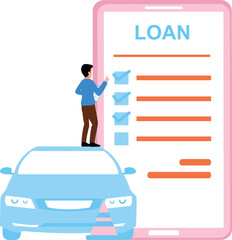 A boy is pointing to a loan document on a mobile.