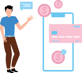 A boy is showing a credit card.