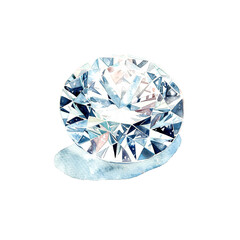 Watercolor illustration of beautiful diamonds shining on white background
