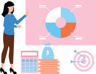 The girl is showing a pie chart.