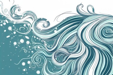 Cartoon cute doodles of a mermaid's hair swirling underwater, Generative AI
