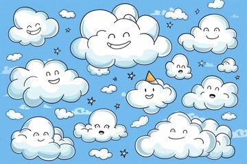 Cartoon cute doodles of clouds drifting and changing shape, Generative AI 
