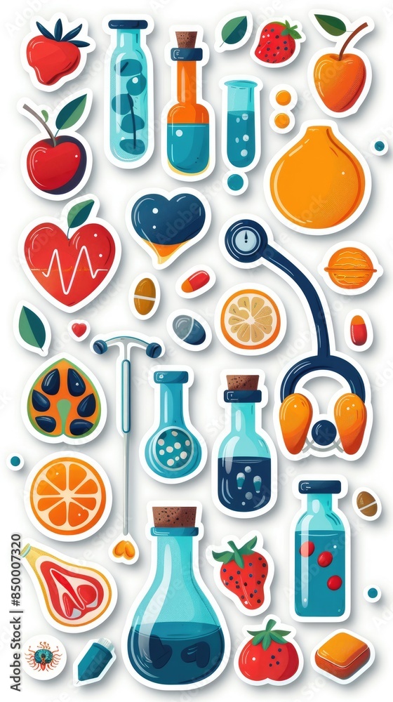 Wall mural Medicine health care cartoon sticker, isolated on white background with cut-out edges. Creative concept for healthcare presentations, medical illustrations, and health-related design