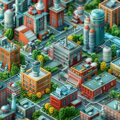 Isometric View of a Modern Industrial City. Generative ai.