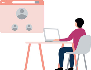 A boy is working on a web page on a laptop.