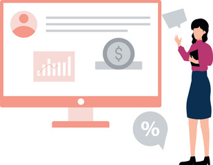 Girl is explaining marketing strategy through graphs.