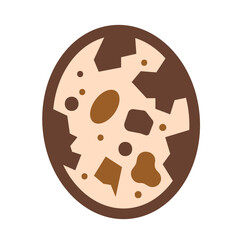 Quail egg with brown spotted shell colored icon illustration outlined isolated on square white background. Simple flat cartoon art styled drawing.