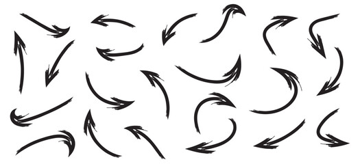 Collection of vector arrows. The drawn object of the brush. Arrows on a white background .Abstract hand-painted brush and stroke arrows in eps 10.