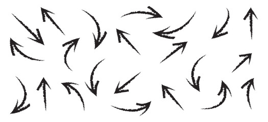 Collection of vector arrows. The drawn object of the brush. Arrows on a white background .Abstract hand-painted brush and stroke arrows in eps 10.