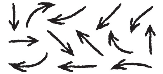 Collection of vector arrows. The drawn object of the brush. Arrows on a white background .Abstract hand-painted brush and stroke arrows in eps 10.