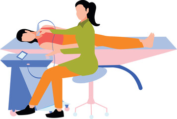 A doctor is doing an ultrasound of a girl's thyroid.