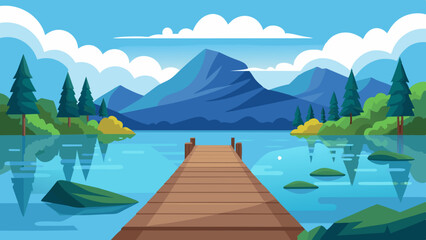 Obraz premium The wooden dock reaches out into the lake, providing a stunning backdrop of towering mountains.