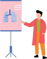 The boy is explaining the lungs.