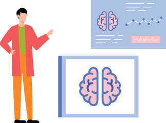 The boy is looking at the brain report.