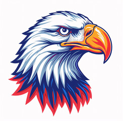 Obraz premium American bald eagle patriotic head with red, white, and blue colors, design isolated on white background, for t-shirt, tattoo, logo, mascot, emblem, and Independence Day celebration.