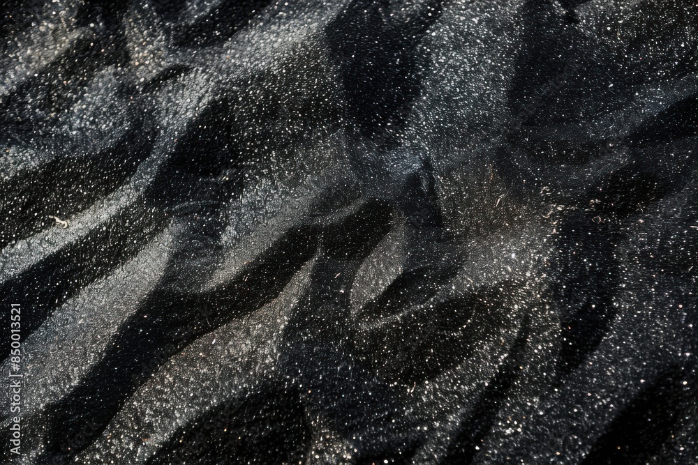 Wall mural Overhead shot of a black sand texture background with spotlight.