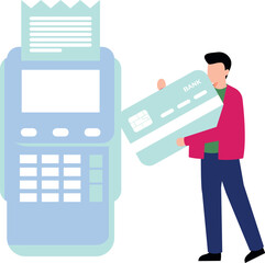 A boy is paying online by credit card.