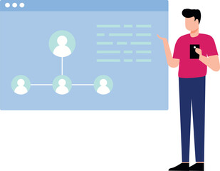 A boy is showing user network on web page.