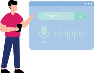 Boy is searching online with voice.