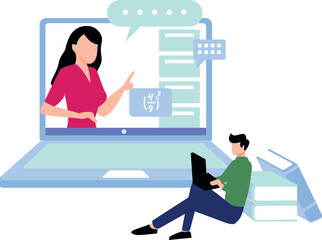 The boy is learning maths online.