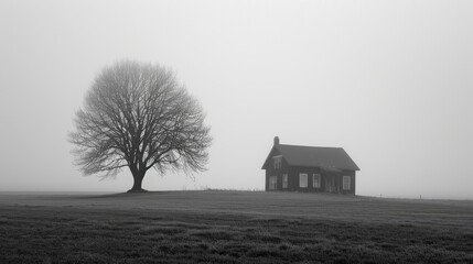 A faint distant silhouette of a childhood home