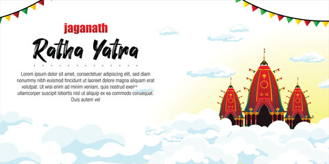 Fototapeta premium vector illustration of Rath Yatra Chariot Festival of Hindu God Lord Jagannath celebrated in Odisha India. Lord Jagannath, Balabhadra Subhadra. background, template, holidays, banner, poster events.