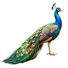 Fototapeta premium side view of peacock isolated transparent background
