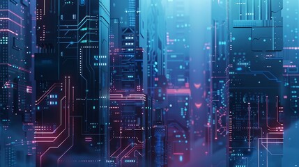 Obraz premium Modern futuristic digital circuit city building background.