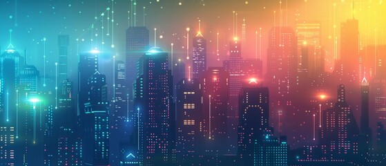 Fototapeta premium Modern futuristic digital circuit city building background.