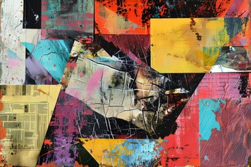 Fototapeta premium Abstract geometric collage with a mix of textures and vibrant patches of color, creating a modern visual feast.