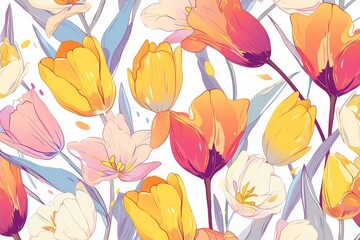 Obraz premium Tulip Symphony: Seamless Pattern of Vibrant Blooms Swaying in a Field