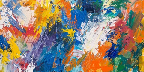 Abstract art with bold strokes of blue, orange, and white, creating a chaotic yet harmonious composition.

