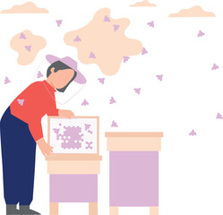 The beekeeper is extracting honey from beeswax.