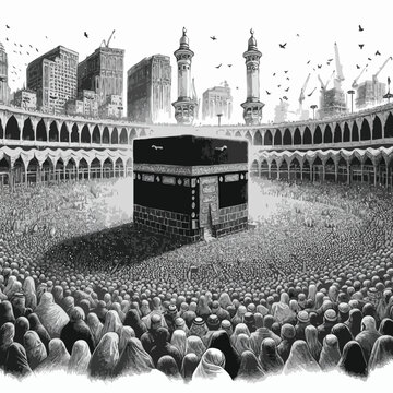 Kaaba in Masjid Al Haram in Mecca Saudi Arabia watercolor