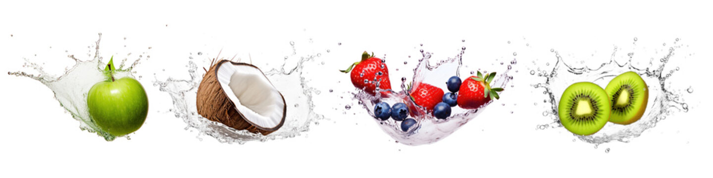 Mixed fruit splash png cut out element set