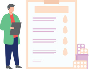 The boy is showing medical pills list.