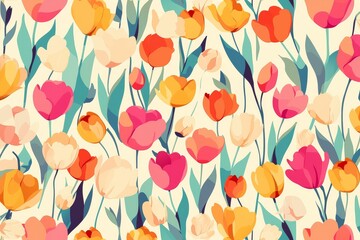 Naklejka premium Tulip Symphony: Seamless Pattern of Vibrant Blooms Swaying in a Field