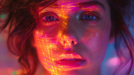 Psychedelic portrait of a beautiful woman with glitch technique.