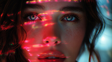 Psychedelic portrait of a beautiful woman with glitch technique.