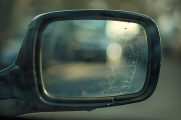 Free photo desert landscape in car mirror,
Car side mirror represents reflection awareness safety and the visual extension of the driver's f

