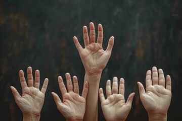Hands Raised In Solidarity Against a Dark Background