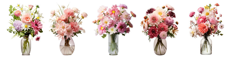 Obraz premium Bouquet of different flowers vase blossom png cut out element set