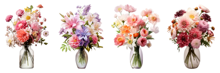 Bouquet of different flowers vase blossom png cut out element set
