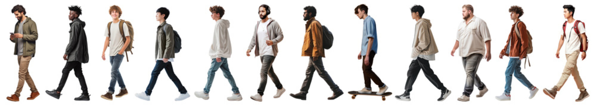 Young adult walking png cut out element set